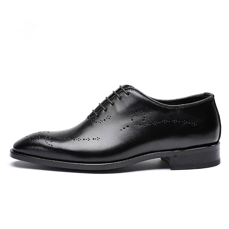 British style oxford shoes men's head cowhide three joints handmade square head business formal carved black leather shoes